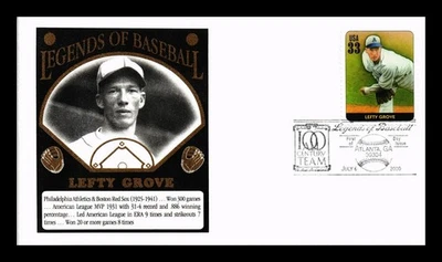 DR JIM STAMPS US COVER LEFTY GROVE LEGENDS OF BASEBALL FDC THERMOGRAPHED CACHET - Image 1 of 2