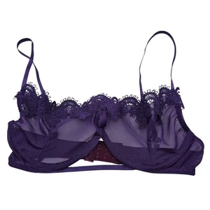 Vintage Y2K Damen Gr. 34B transparenter Halb-BH lila Mesh mit Spitzenbesatz - Bild 1 von 3