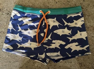 Mini Boden Boy’s Navy White Shark Print Euro Swim Trunks Shorts 4-5 - Picture 1 of 3
