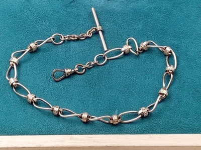 Antigua cadena de reloj Estate eslabón ornamentado tono dorado 15" Foto 1 de 4