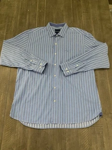 Tommy Bahama Blue Vertical Strip Button Up Dress Shirt Mens Size XL Pima Cotton - Picture 1 of 7