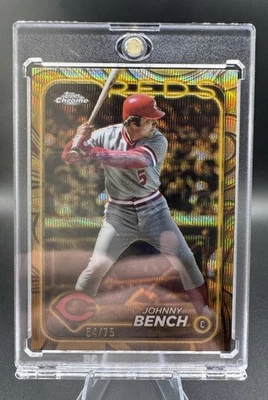 2024 Topps Chrome • JOHNNY BENCH /75 GOLD WAVE GILDED REFRACTOR - Reds - Image 1 of 2