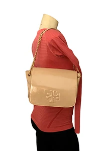 Tory Burch Charlie Patent Flap Shoulder Bag Light Oak - Picture 1 of 24