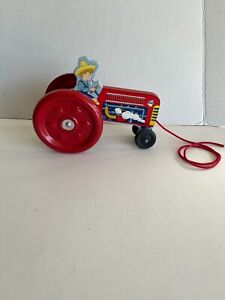 Vintage Tractor Pull Toy by Schylling (2000) - Wood Body/Red Metal Tires w/Bells
