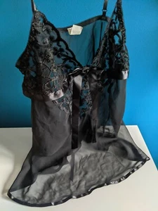 Vintage 90s Y2K Size L Chemise Nightgown Shirt Black Sheer Babydoll Ruffles Hot - Picture 1 of 9