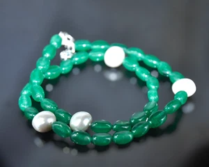 AAA Collana di Perline con Smeraldo Liscio e Perle, Chiusura in Argento Sterling - Foto 1 di 3