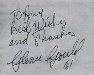 Tarjeta firmada por GLENN GOULD - Compositor/Pianista canadiense - Reimpresión de 6"x4" - Imagen 1 de 1