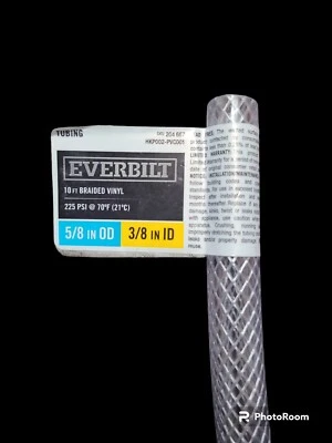 EverBilt 10ft Braided Vinyl 225 PSI @ 70°F (21°C) 5/8 in OD 3/8 in ID - Image 1 of 2