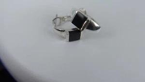 Sterling Silver 925 and Black Onyx Huggie Earrings - Picture 1 of 5
