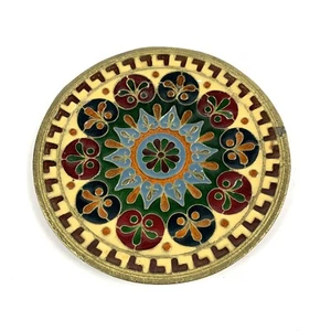 BYZANTINE MOSAIC DESIGNS ENAMEL WORK ON SOLID BRASS WALL PLATE-FROM GREECE 4-7/8 - Picture 1 of 4