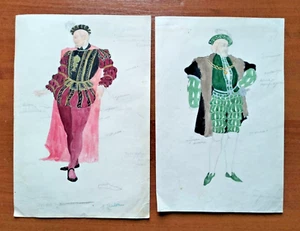 Antiguo Disfraz Teatral Original Dibujado a Mano Boceto Noble Ballet Ópera Teatro - Imagen 1 de 17