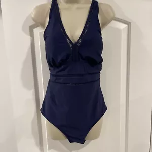 Daci Navy Blue Size XXL One Piece Swimsuit Cut Out Embroidery Accent VNeck - Picture 1 of 15
