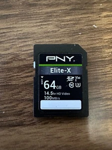 PNY - 64GB Elite-X Class 10 U3 SDXC Flash Memory Card 4k Ultra HD - Picture 1 of 2