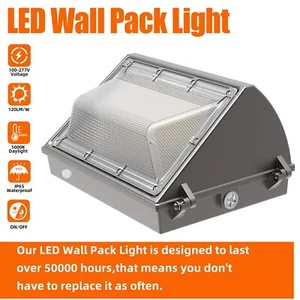 125W LED Wall Pack Light Dusk to Dawn Commercial Industrial Outdoor Lights 5000K - Picture 1 of 10