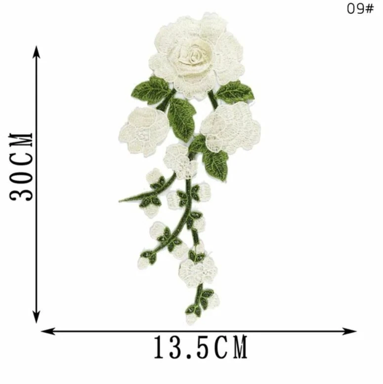 Large White Embroidered 3D Applique Flower Patch Sew On DIY Leaf 12"  - Image 1 of 1