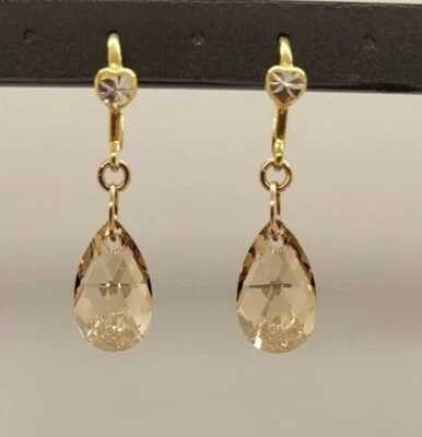 m/w 14k Gold Vermeil over Sterling Silver Swarovski Gold Shadow Pear Earrings - Image 1 of 2