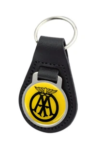 AA Quality Black Leather Round Keyring - Picture 1 of 1