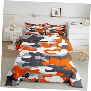 Size Camouflage Comforter Set 2Pcs Kids Bedding Set for Boys Girls Twin Orange - Picture 1 of 6