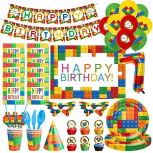 Building Block Them Birthday Party Decoration Kit Supplies Colorful Building Blo - Picture 1 of 43