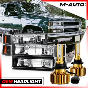 8PC Black Housing Headlight+Bumper+6500K LED Bulb for 94-00 Chevy C/K C10 Pickup - Picture 1 of 17