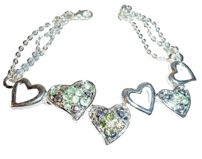 super süßes Strass Bettel Armband Armkettchen 17,5 cm HERZ grün silber NEU + TOP - Bild 1 von 2