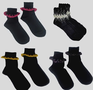 Ankle Fold Down Knit Trim Fashion Dress Socks Girls Multiple Color Designs - Picture 1 of 22