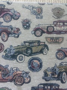 Tapestry fabric. Antique Cars. 3 pcs. 17x12 each - Picture 1 of 12