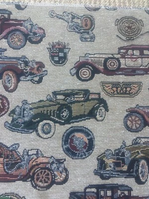 Tapestry fabric. Antique Cars. 3 pcs. 17x12 each - Image 1 of 4