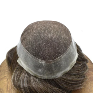 USMens Toupee French Lace Hairpiece Poly Pu Skin Around Hair System Replacement - Picture 1 of 70