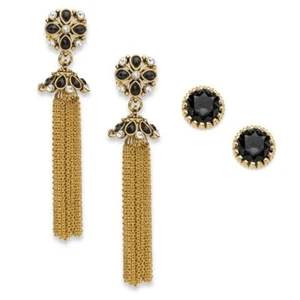 Palm Beach Crystal Drop Earrings in Yellow Gold Tone WAS 49.00 - Picture 1 of 3