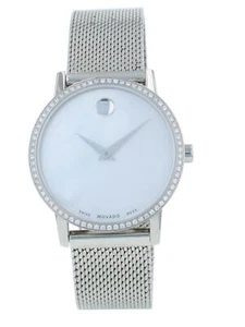 Reloj para dama Movado Museum clásico 28,5 mm cuarzo esfera blanca bisel de diamantes 607306 - Imagen 1 de 8