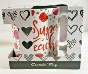 New Love Your Mug “Super Teacher” Apples Red White Coffee Mug in Gift Box - Picture 1 of 4
