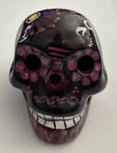 Sugar Skull Day of the Dead Mexican Folk Art 3” Purple Clay Pottery Ceramic New - Picture 1 of 6