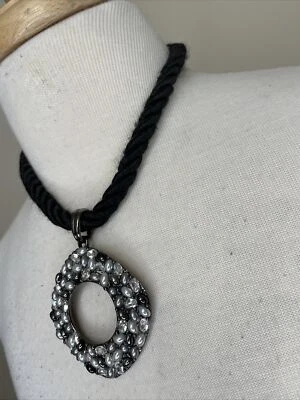 Collar Colgante Chicos Cuerda Negra Plata Perla Cristal Gris Piedras Gunmetal Foto 1 de 4
