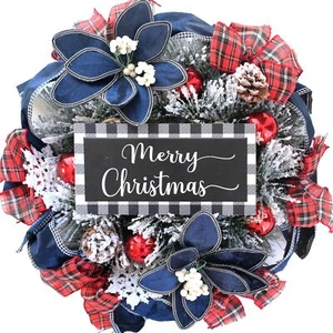 Christmas Wreath for Front Door 18 inch Christmas Mesh Wreaths with Artificia... - Picture 1 of 7