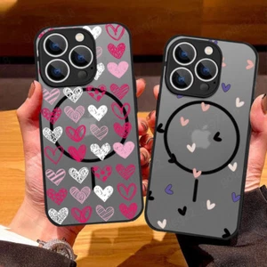 For iPhone 16 Pro Max 15 14 13 12 11 MagSafe Hard Shockproof Heart Case Cover - Picture 1 of 19