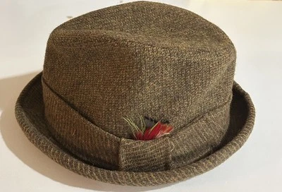 Sombrero Fedora vintage años 50 para hombre talla 22” tejido de lana años 50 marrón pesca ropa informal Foto 1 de 4