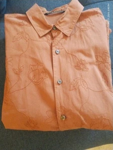 Tommy Bahama Button Up Shirt Mens XL Orange Silk Rose Embroidered Floral Western - Picture 1 of 5