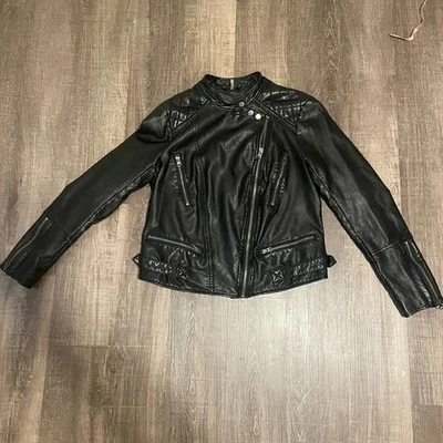 Chaqueta de moto de cuero vegana Free People para mujer M negra café corredor boho vanguardista Foto 1 de 4
