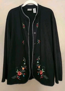 Chaqueta Erika Mujer Negra Bordada con Rosas Manga Larga. Ligero. Talla 2X - Imagen 1 de 12