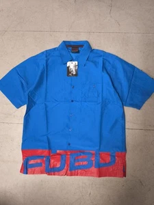 Vintage Fubu Deadstock Shirt Short Sleeve Blue Mens Medium Spellout Logo - Picture 1 of 7