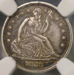 1838 LIBERTY SEATED SILVER HALF DIME SMSTARS ATTRACTIVE NATURAL PATINA NGC XF 45 - Picture 1 of 4