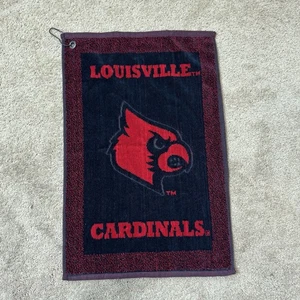 Asciugamano da golf vintage Louisville Cardinals NCAA viso/club nero rosso 23x15 con clip - Foto 1 di 5