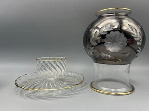 Vintage Votivkerzenhalter aus geätztem Glas schwarz und gold - Bild 1 von 12
