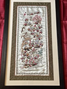 Antique Framed Chinese Silk Embroidery . 100 Children Playing 44cm X 76cm - Picture 1 of 23