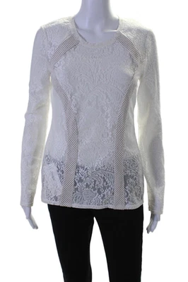 Blusa Mikayla BCBG Max Azria Mujer Encaje Mangas Largas Blanco Talla Pequeña Foto 1 de 4