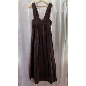 Vintage 70s Handmade Brown Corduroy Jumper Dress Wide Strap Cottagecore - Picture 1 of 8
