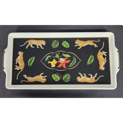 Lynn Chase 1996 Jaguar Jungle Porcelain Tray Rectangular  13.5 x 7 Inches - EUC! - Image 1 of 4