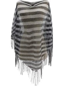 BLACK & WHITE STRIPE METALLIC MESH PONCHO SHAWL - Picture 1 of 2