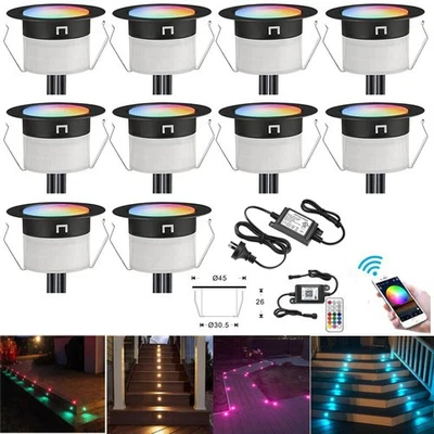 10x 45mm RGBW Black WIFI Control Outdoor LED Path Step Stair Deck Lights+power - Image 1 of 4